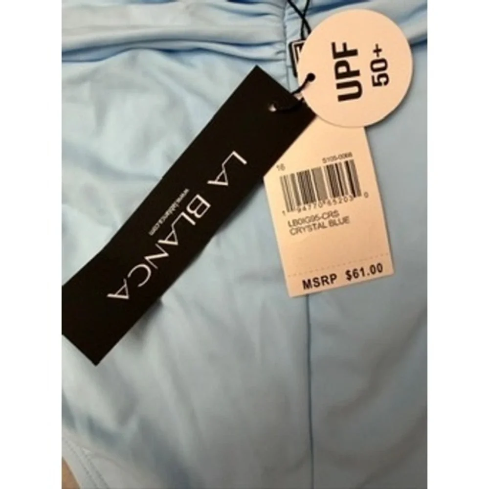 NWT La Blanca Island Goddess Shirred Band Hipster Bottom Crystal Blue 16 $61